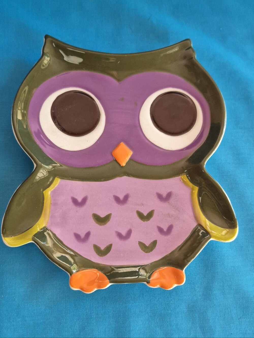 Purple Owl Ceramic Spoon Rest Utensil Dish by Mesa Kitchen Stove Cooking